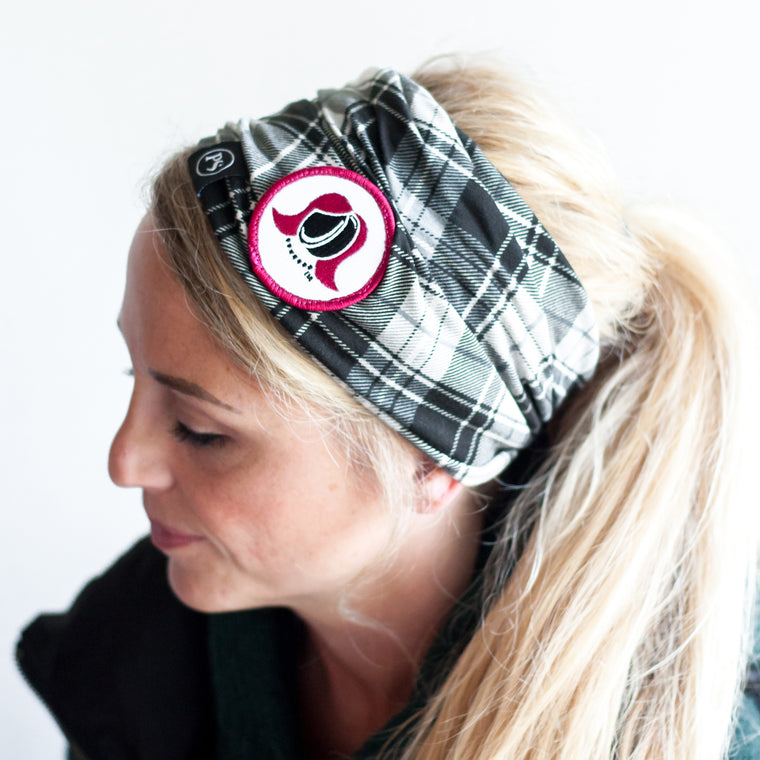 Hockey Mommy Black and White Plaid Beanie and Face Cover